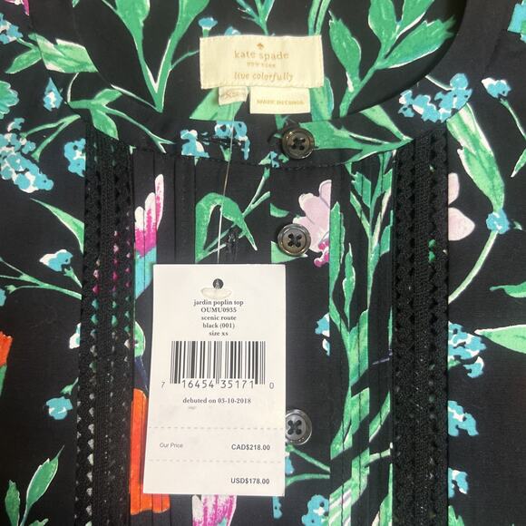NWT Kate Spade Jardin Poplin Top Scenic Route Size XS Hummingbird - Picture 5 of 7